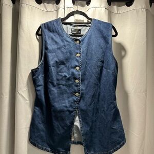 Sleeveless Denim Button-Up Top